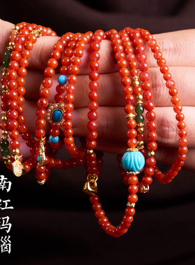4mm南红手串合集天然玛瑙新中式叠戴手链女感双圈礼物送妈妈