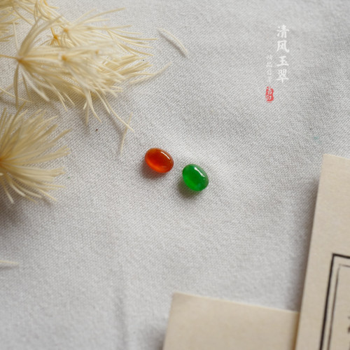 清风玉翠 红绿蛋面撞色裸石 缅甸天然A货翡翠裸石 M模板