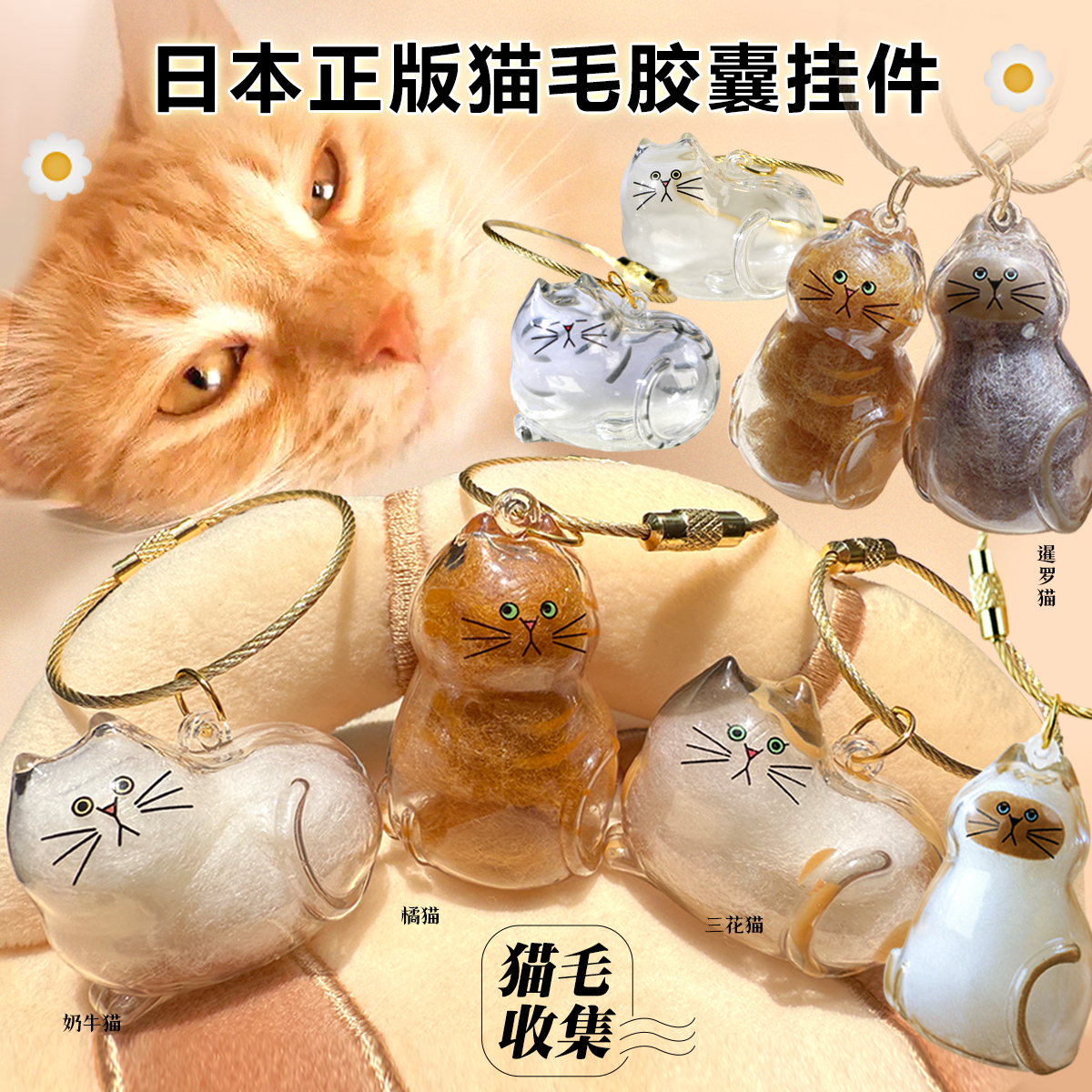 日本正版透明猫毛胶囊挂件收纳盒吊饰扭蛋猫咪毛发存放BRIGHTLINK