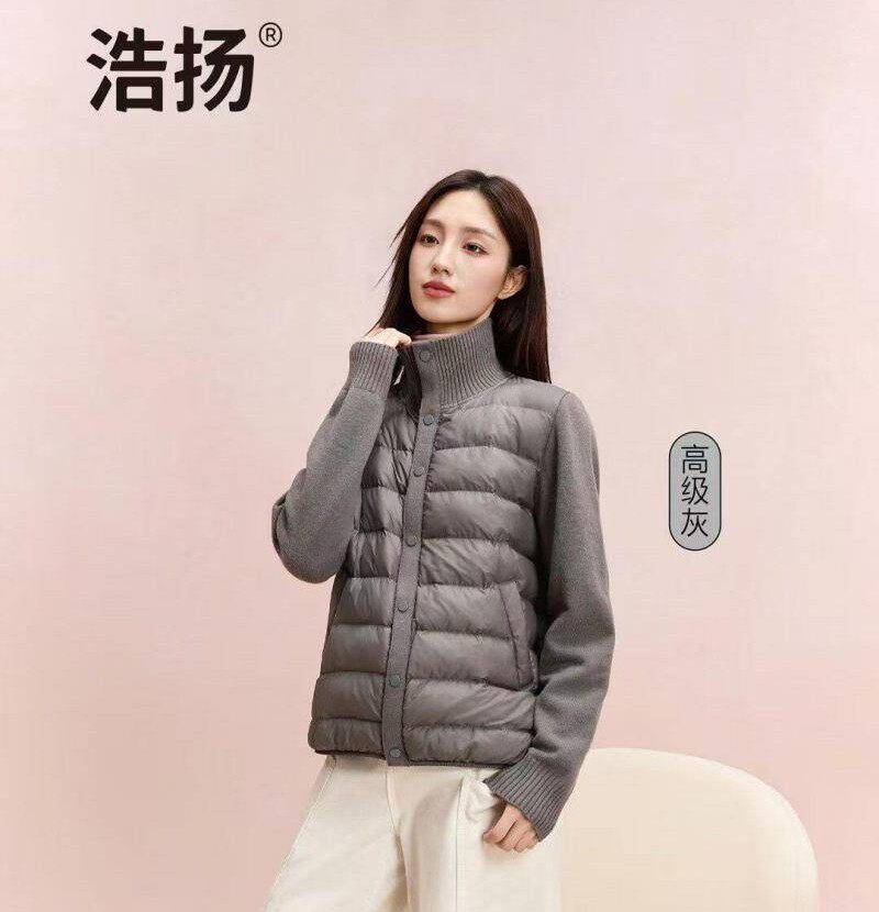 2026秋冬新款针织立领拼接泡芙羊绒棉服女短款时尚轻薄外套棉衣