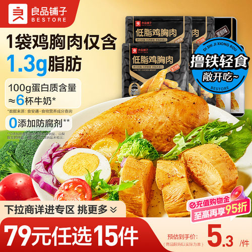 【79元任选15件】良品铺子鸡胸肉50gx2袋低脂即食代餐休闲零食