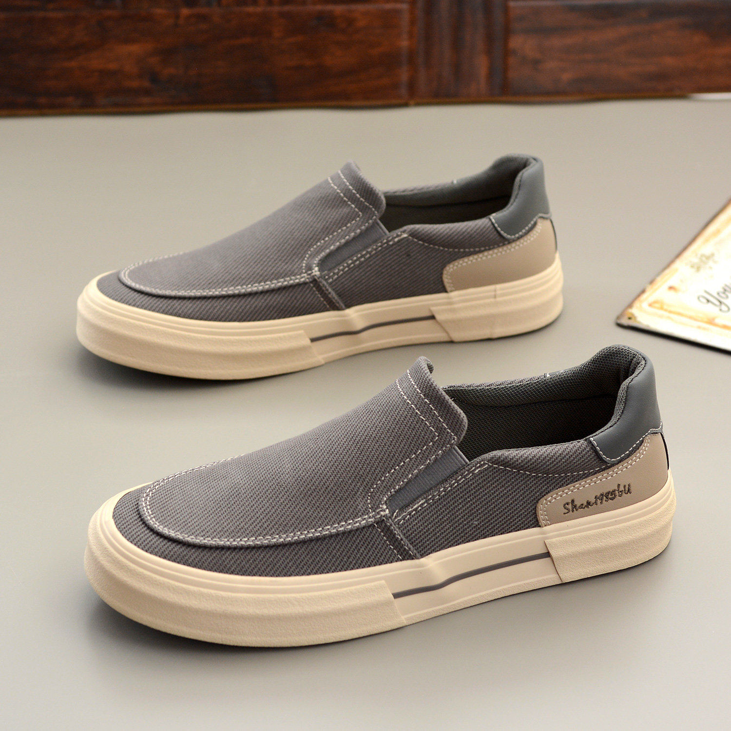 潮流秋季男鞋新款休闲鞋一脚蹬懒人鞋平底板鞋低帮帆布鞋男士单鞋
