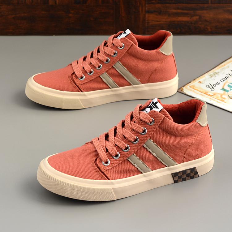 纯色帆布鞋闪步透气帆布鞋中帮鞋