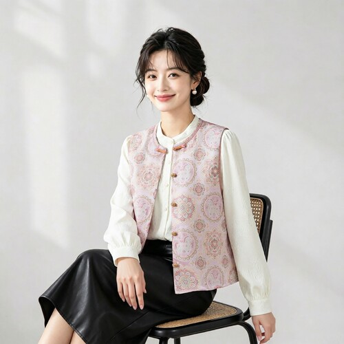 马上有福～真丝桑蚕丝宋锦对襟马甲圆领新中式国风女背心外穿上衣