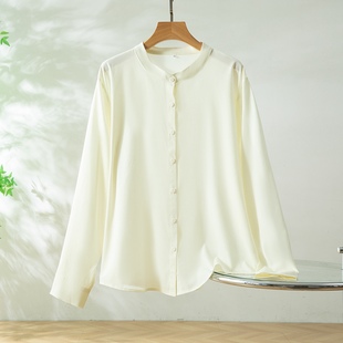真心推荐 真丝弹力建宏绉衬衫女长袖新款高级感桑蚕丝立领上衣