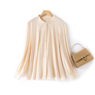 福利轻奢小重磅桑蚕丝斜纹重绉立领提花真丝衬衫新款长袖减龄衬衣