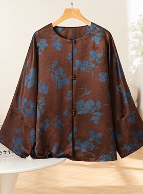 秋冬双层重磅50姆米桑蚕丝香云纱圆领皮子太太服外套女开衫上衣