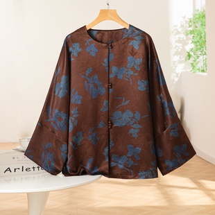 秋冬双层重磅50姆米桑蚕丝香云纱圆领皮子太太服外套女开衫上衣