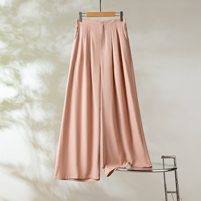 三色真丝桑蚕丝绢丝阔腿裤女拉链平腰宽松气质长裤桑蚕丝大码裙裤