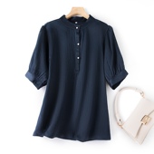 新款 泡泡袖 桑蚕丝短袖 真丝珍珠缎气质套头女装 衬衫 清仓夏季