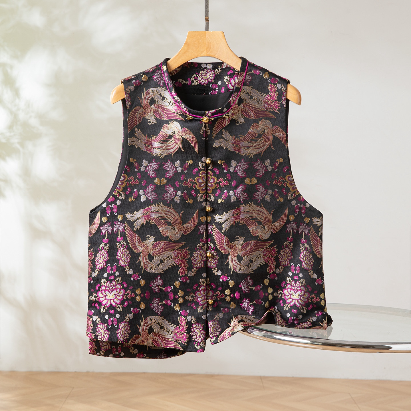 凤凰于飞～真丝桑蚕丝宋锦对襟马甲圆领新中式国风女背心外穿上衣