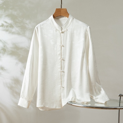 30姆米海水江崖纹真丝提花重缎新中式衬衫女长袖通勤桑蚕丝上衣