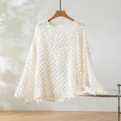 小衫 超显瘦 真丝剪花销圆领上衣桑蚕丝休闲透气凉爽舒适长袖