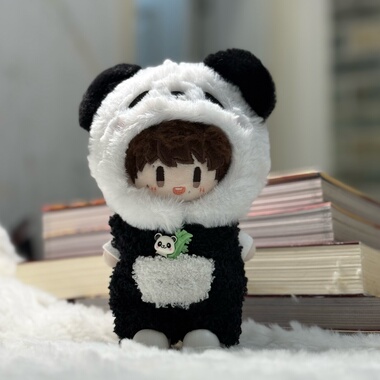 周深不能没有打底棉花娃娃周可可16cm黑白熊猫头套背带裤娃衣套装