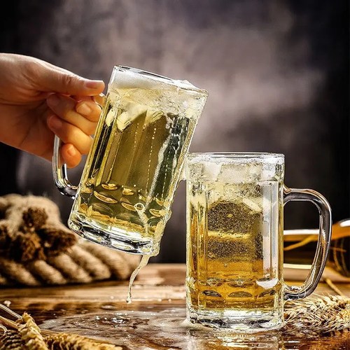 【买一送一】玻璃啤酒杯带手柄大容量加厚扎啤杯透明高颜值水杯子