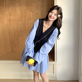 【现货】蓝色条纹马甲假两件连衣裙B208-9008-P145K208，女装连衣裙，浙宝208