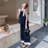 【现货】数据好！套装蕾丝拼接上衣＋阔腿裤B208-9025-P155K218，女装运动套装，浙宝208