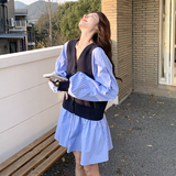 【现货】蓝色条纹马甲假两件连衣裙B208-9008-P145K208，女装连衣裙，浙宝208