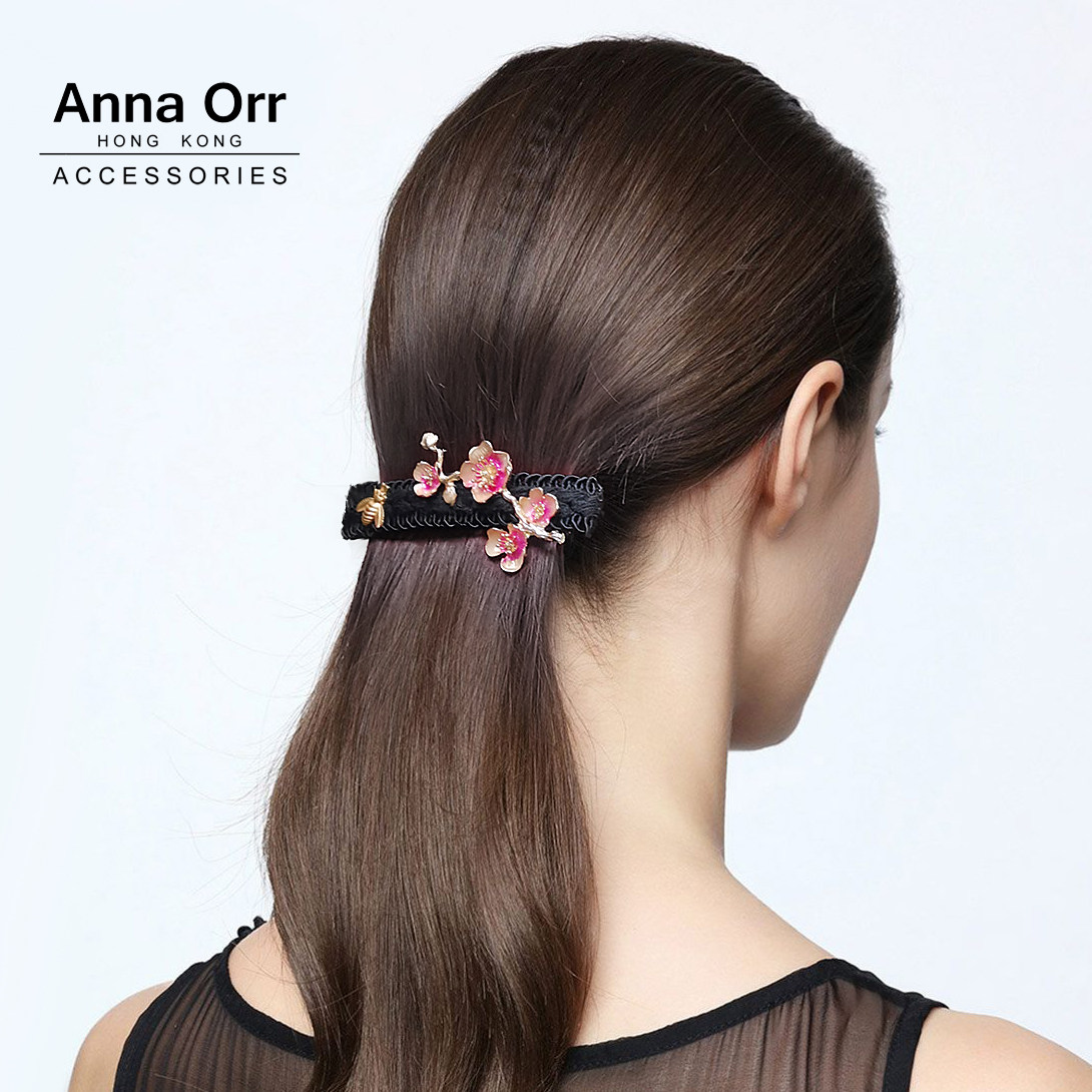 Anna Orr品牌发饰粉梅花珐琅彩高级工艺顶夹弹簧夹国潮复古中国风