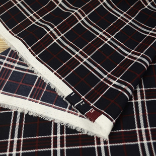 韩国进口蓝黑底红白格雪纺布料 柔软垂感好顺滑不透 JK裙衬衣面料