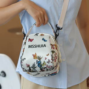 时尚印花迷你手提小包女轻便百搭通勤牛津布斜挎中年妈妈包305