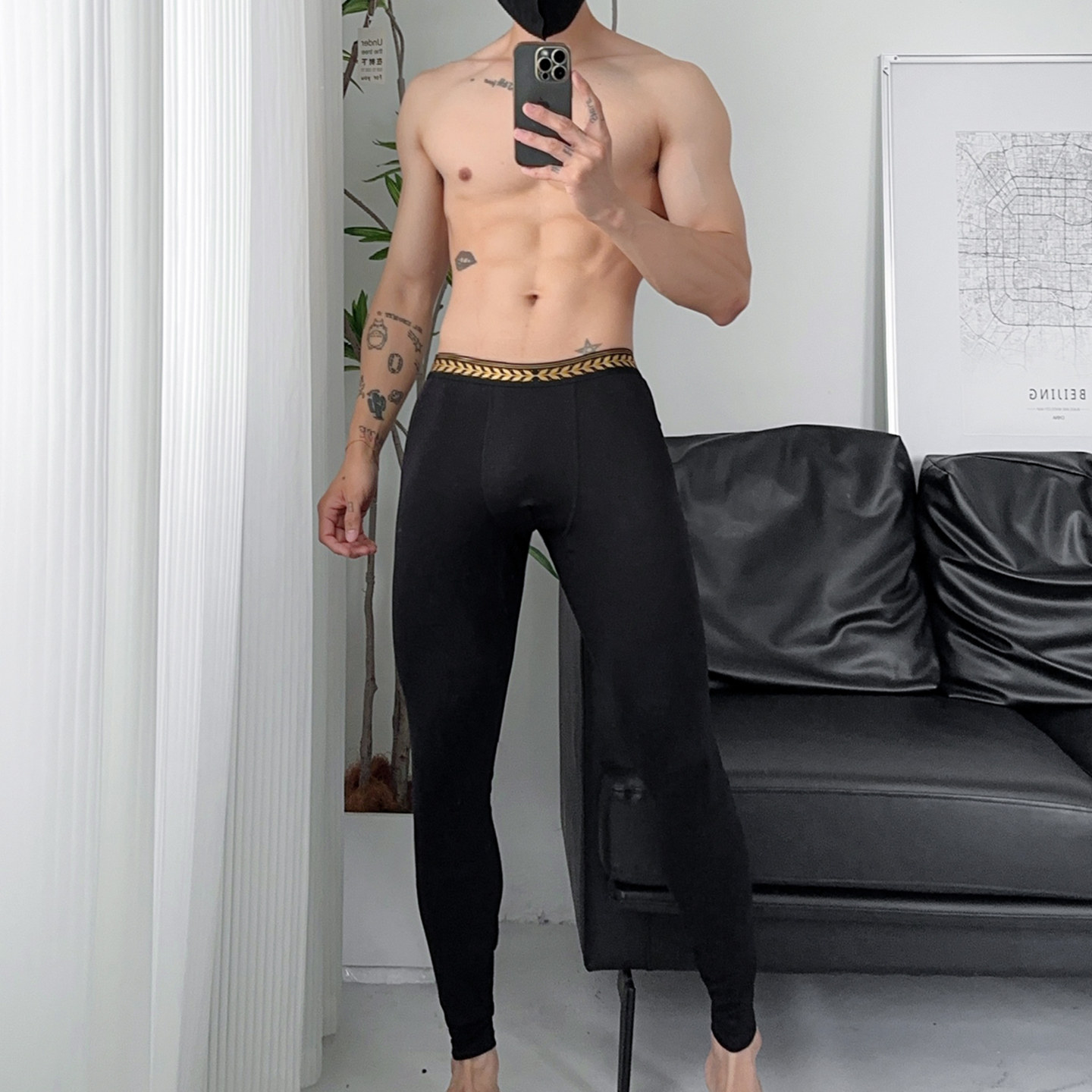 男士秋裤中低腰薄款莫代尔棉秋冬柔软保暖纯色修身打底裤衬裤包邮