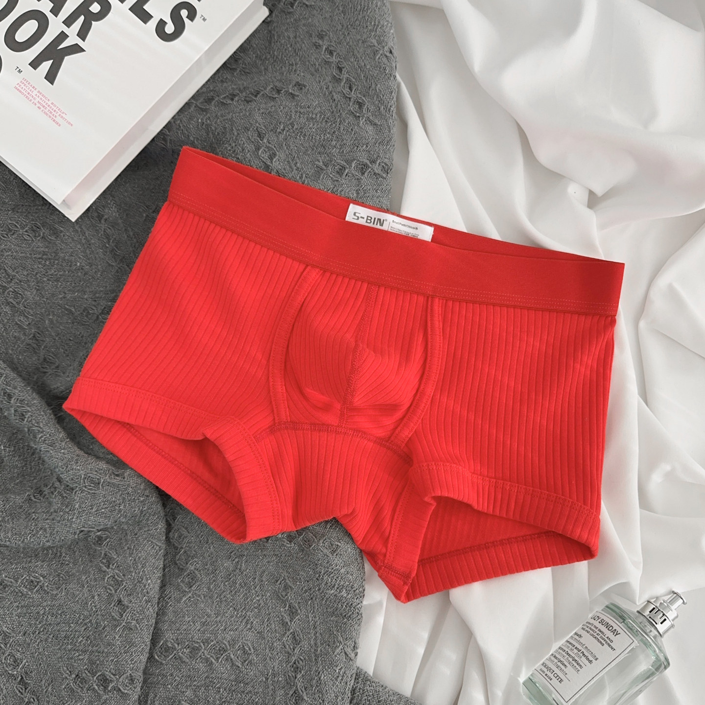 2条装男士平角内裤红色本命年中低腰螺纹纯棉舒适透气U凸三角包邮,女士内衣/男士内衣/家居服,男平角内裤,淘宝优惠券,粉丝福利购,淘宝优惠卷