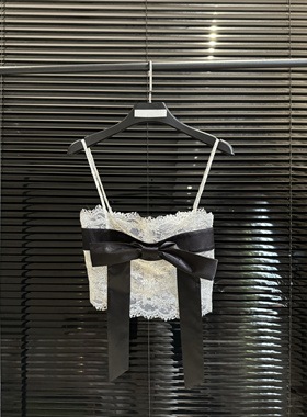 wo 性感纯欲波浪边拉链设计感kom超嗲蝴蝶结蕾丝吊带背心女