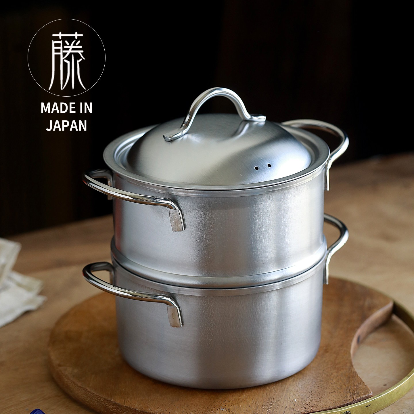 日本进口吉川不锈钢蒸锅双耳两段汤锅家用多功能煮锅一体蒸笼