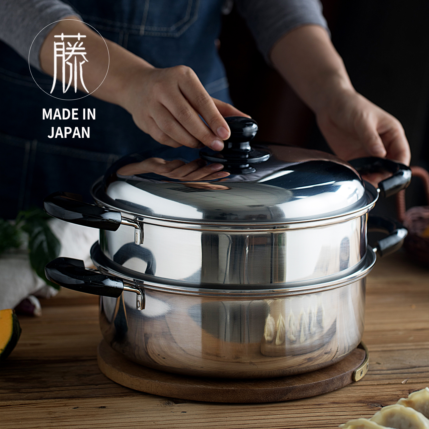蒸煮全能。日本制进口下村不锈钢蒸锅汤锅煮锅家用燃气电磁炉通用
