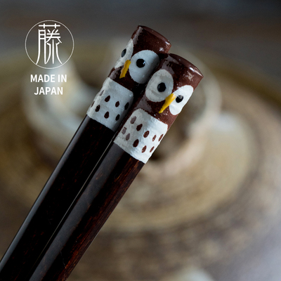 河合木质创意手工筷子猫头鹰木筷