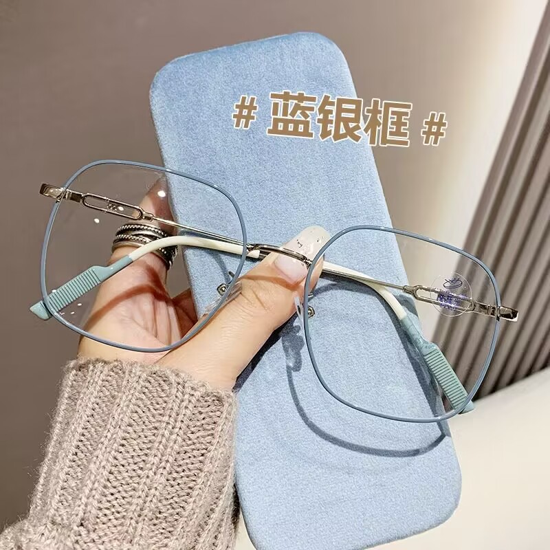 时尚潮款防蓝光眼镜超轻金属框架高清近视眼镜大脸显瘦款平光眼镜
