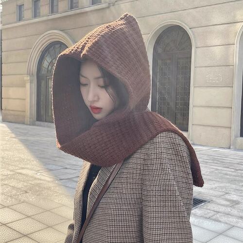 帽子围巾一体新款外搭秋冬季女
