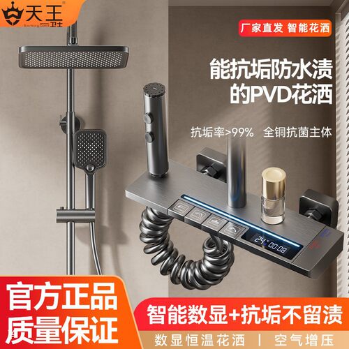 正品铜水镀枪灰花洒套装恒温数显