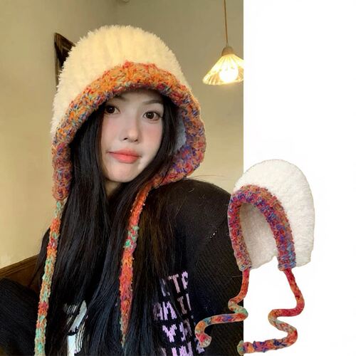 韩系大头围毛绒针织帽子女新款