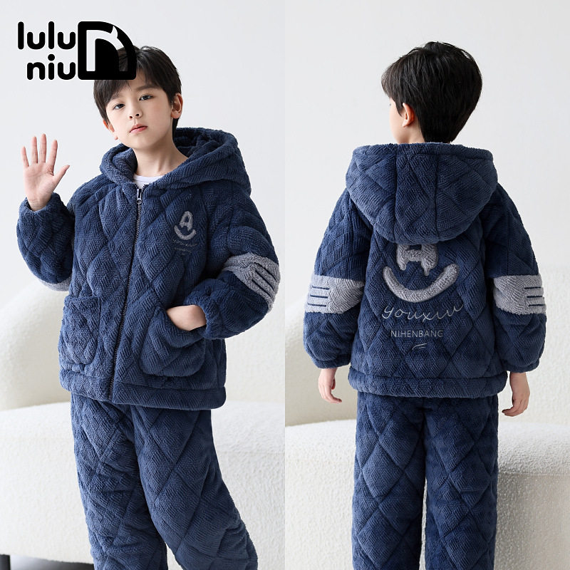 噜噜牛儿童睡衣男孩冬季法兰绒夹棉加厚加绒中大童男童珊瑚绒睡衣,童装/婴儿装/亲子装,家居服套装,淘宝优惠券,粉丝福利购,淘宝优惠卷