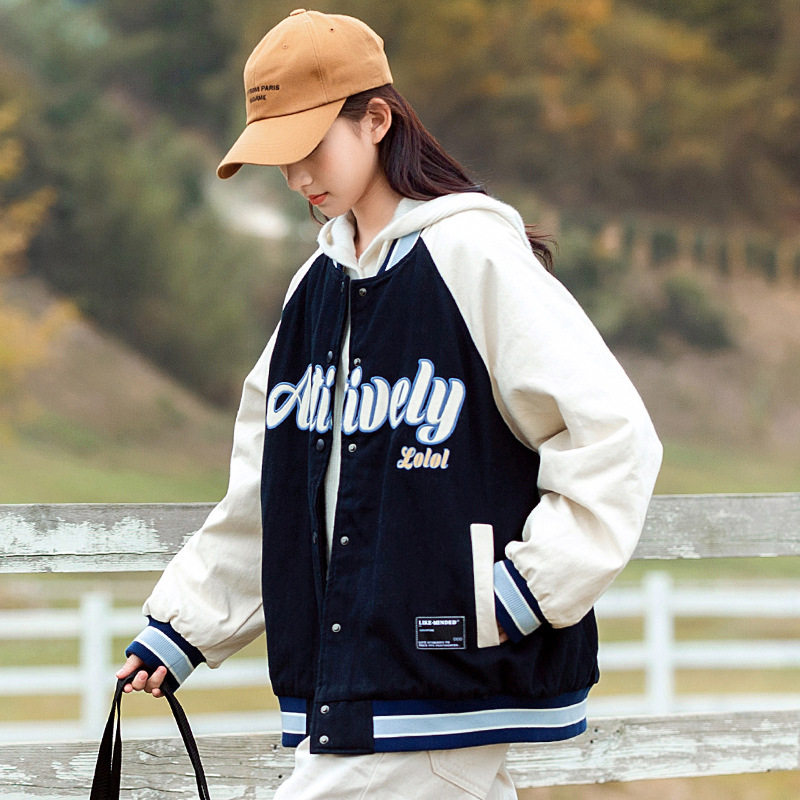 初中生美式棒球棉服秋冬季新款大童高中女生加厚棉袄外套潮酷外套