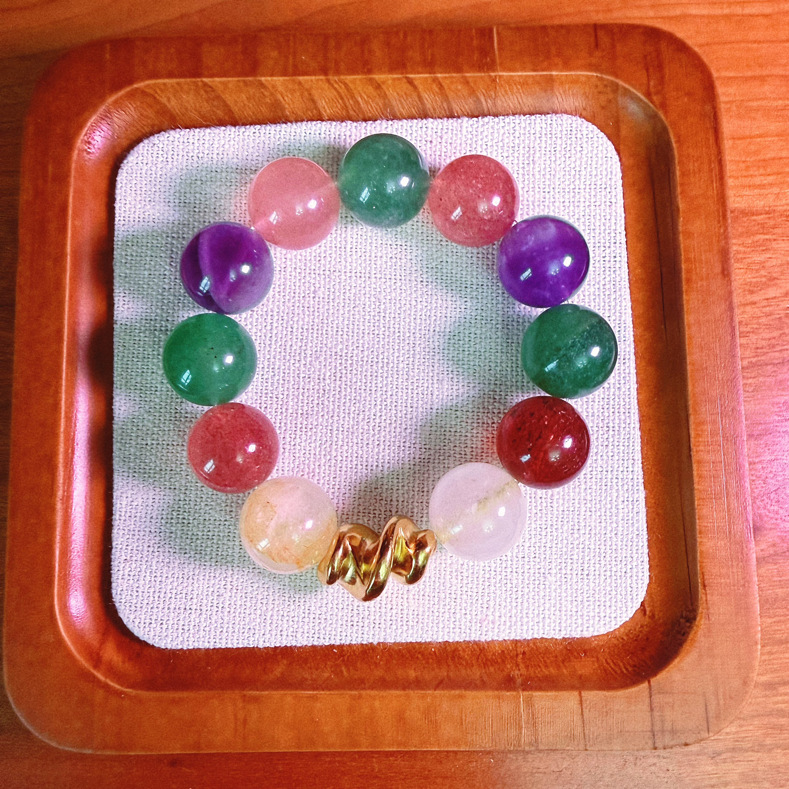 天然巴西彩虹果冻碧玺手链渐变硬糖果手串一物一图水晶珠宝首饰