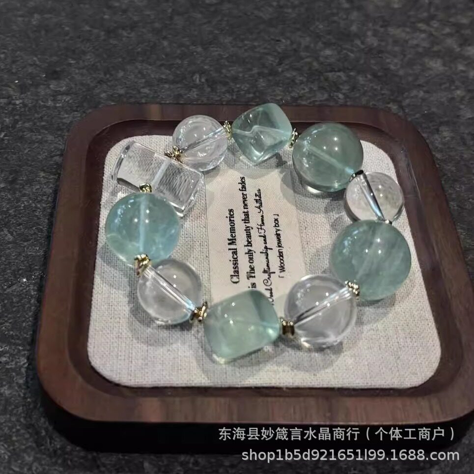招财转运白水晶手链绿萤石单圈男女款手串送闺蜜女友礼物显白手链