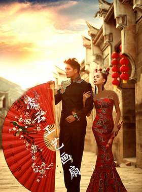 手工画扇折扇摄影装饰扇子大挂扇