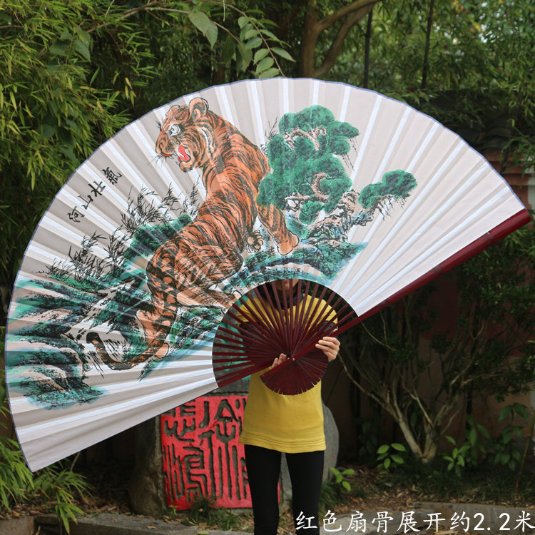 大挂扇装饰大扇子工艺折扇 上山虎礼品扇老虎画扇 布扇手工竹i.