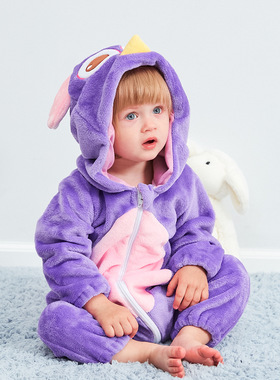 MICHLEY婴儿春秋冬睡衣服婴幼童连体衣法兰绒猫头鹰造型爬服优质