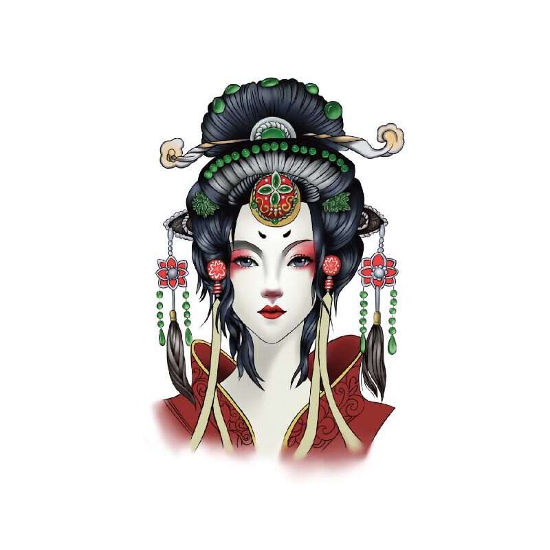 纹身贴 防水女持久 古风美女艺妓 手臂大腿 疤痕贴 身体彩绘