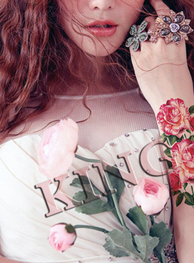 2015新款KING纹身贴纸 防水女大图 红色 牡丹花 影楼写真花臂