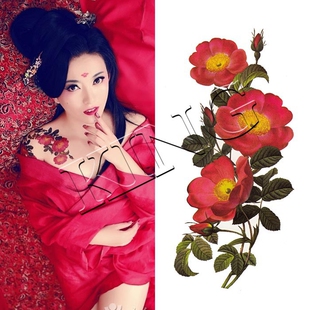 KING纹身贴  红色牡丹花 古装影楼 写真 防水 女 盘子女人坊 释灵