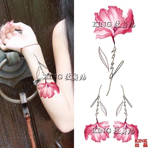 KING纹身贴 防水 女持久 粉色英文水彩花 遮瑕 疤痕 脚踝原创刺青