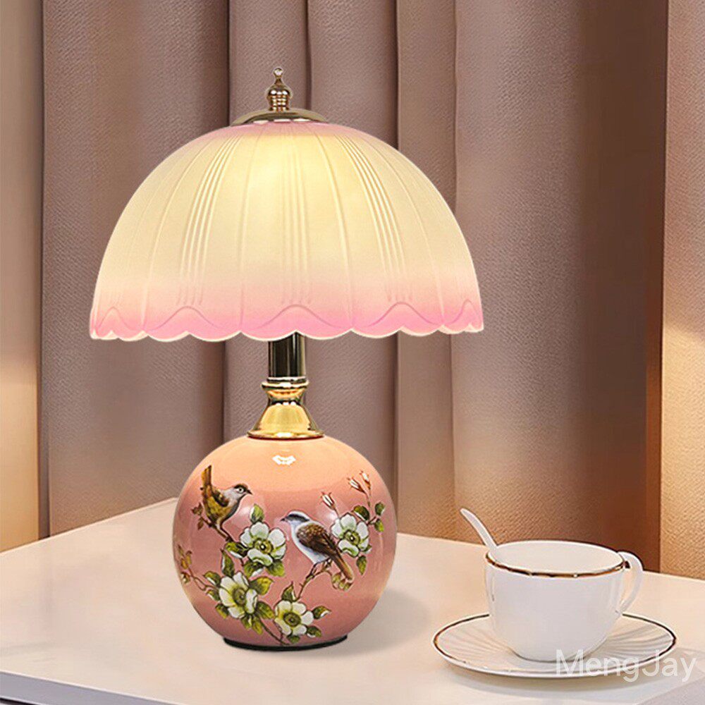 欧式花鸟陶瓷台灯床头卧室灯创意简约小夜灯网红民宿台灯节能家用
