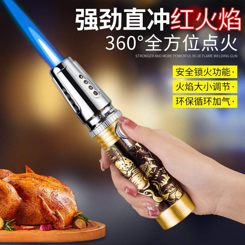 户外烧烤喷火枪手持烘焙家用点火器个性点雪茄直冲焊枪打火机