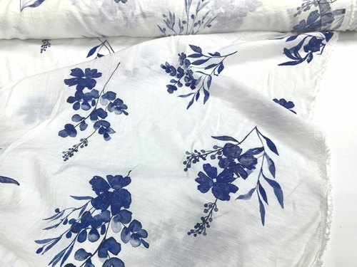 977白底青花色 棉包尼龙丝混纺布料 微透 幅宽1.43米