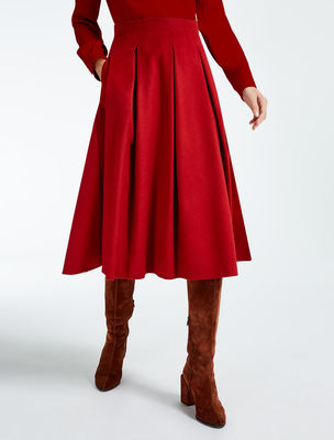 正红色羊绒打褶百搭风伞裙新品